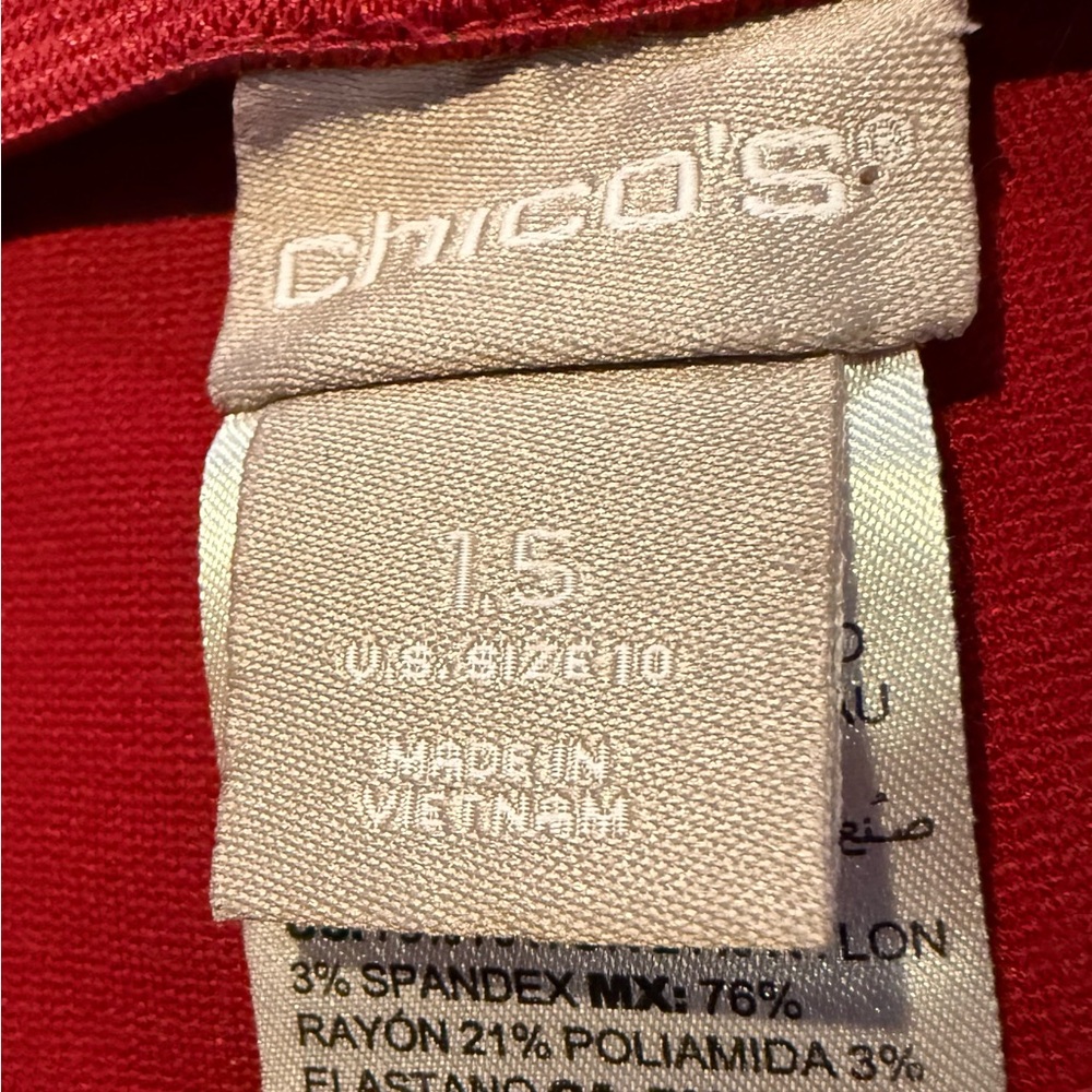 ❣️Chico’s So Slimming Juliet Ankle Pants Red Pull On Stretch Size 1.5 (8/10) - Picture 7 of 9